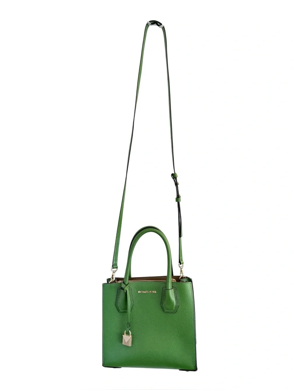 Michael Kors Mercer Medium Pebbled Leather Green Crossbody Hand Bag Purse